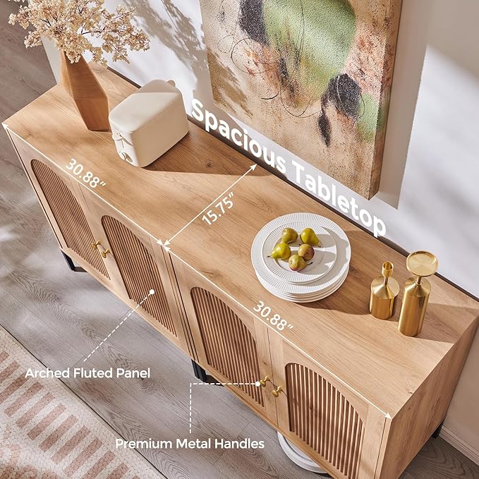 IFBUY Modern Sideboard Buffet Cabinet, 123.5" W Fluted Arched Buffet Cabinet