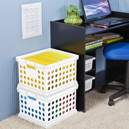 Sterilite Stackable Plastic Storage Crate Bin Organizer File Box with Handles for Home, Office, Dorm, Garage, or Utility Organization, White, 24-Pack