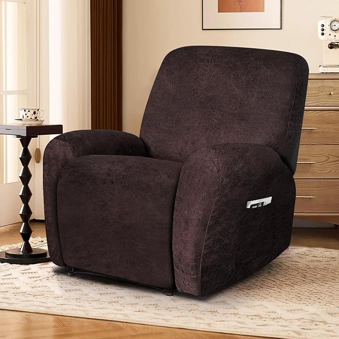 ANARACHON Leather Look Recliner Chair Covers, 4-Pieces Stretch Recliner Cover