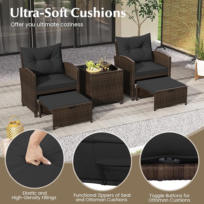Tangkula 5 Pieces Patio Conversation Set, PE Wicker Rattan Outdoor Furniture Set