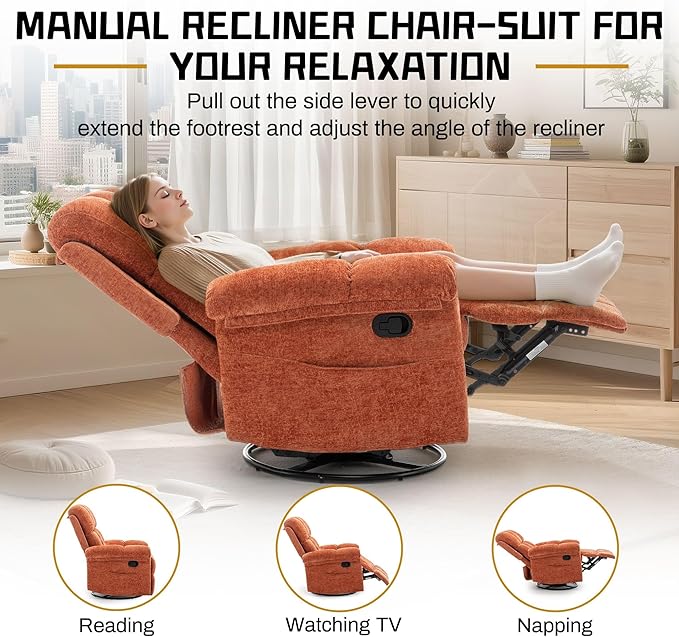 Korser Recliner Chair, Swivel Rocker Recliner Chair