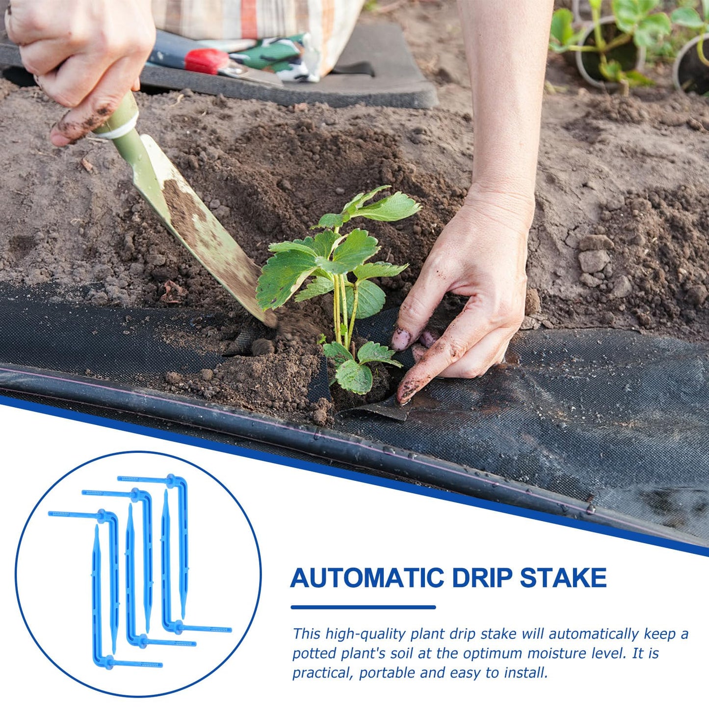 SEWACC 100pcs Automatic Drip Irrigation Stakes, Indoor Plant Watering System with Blue Multi- Drip Emitters for Flower and Seedlings