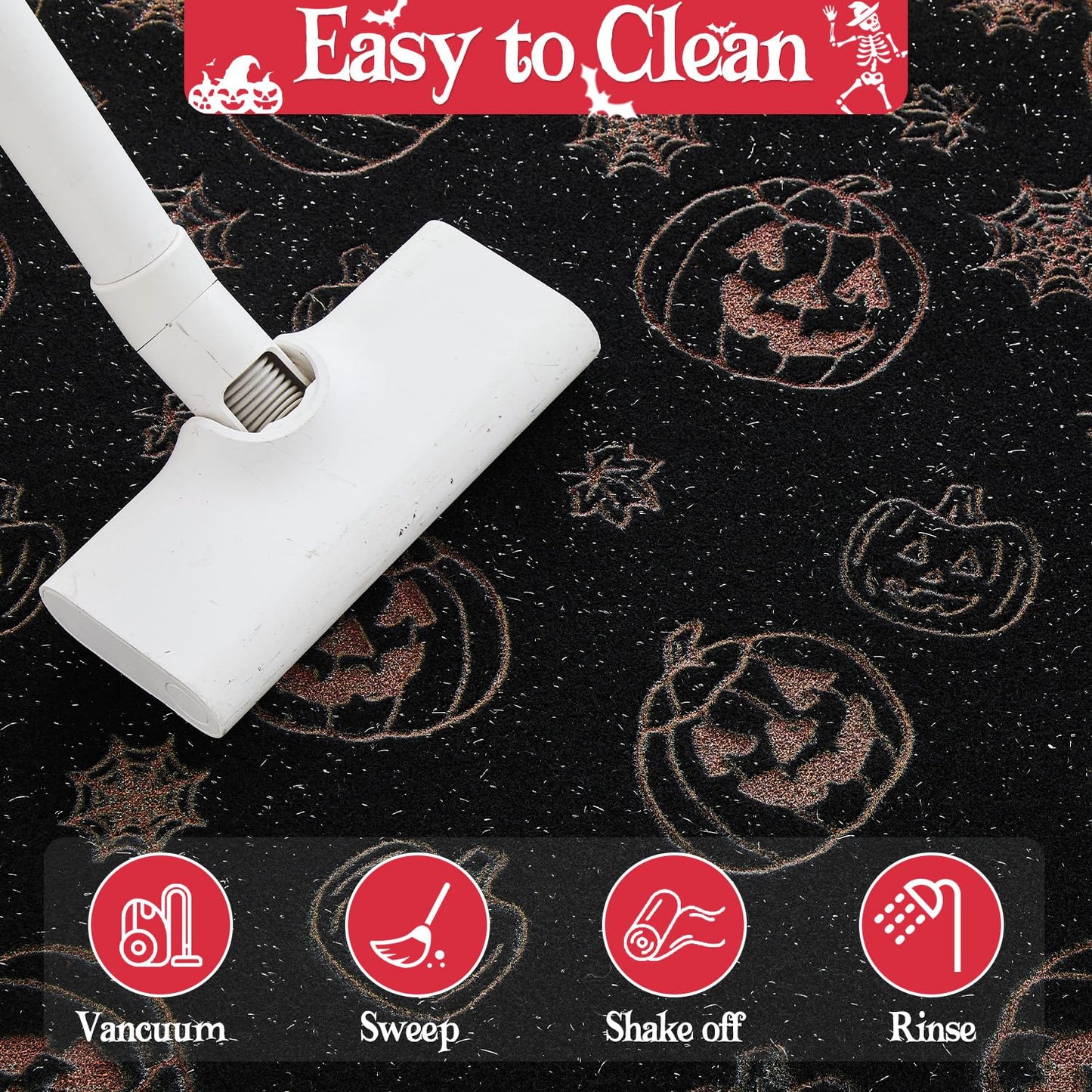 TYUU Pumpkin Front Door Mat Indoor Outside Entrance, Heavy Duty Dirt Trapper Doormat with Non Slip Backing Entryway Mat for Front Back Door, 17'' x 30'', Pumpkins Black