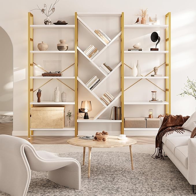 INNOD 70x70” Triple 5 Tier Book Shelf, Large Wooden Bookcase