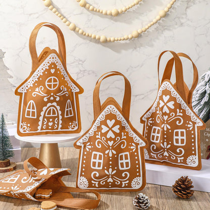 Silkfly 48 Pcs Non Woven Gingerbread House Christmas Tote Bags with Handles Gingerbread House Shape Gifts Candy Goodies Treats Bags for Xmas Holiday Party Favors
