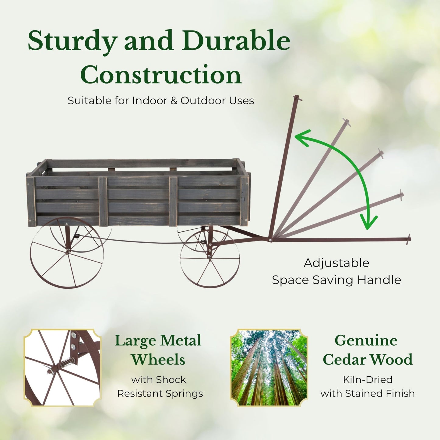 Shine Company Decorative Buckboard Wagon Garden Planter, Wooden Wagon Yard Décor for Outdoor Plants, Gray