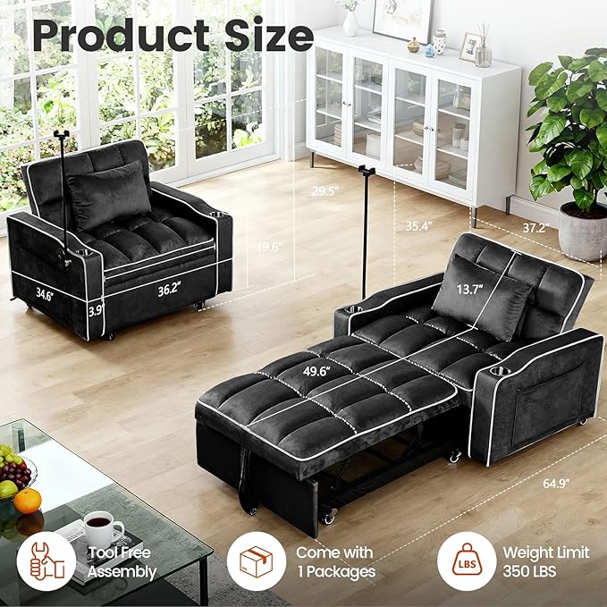 Convertible Sleeper Chair Bed, Pull Out Chair Sleeper