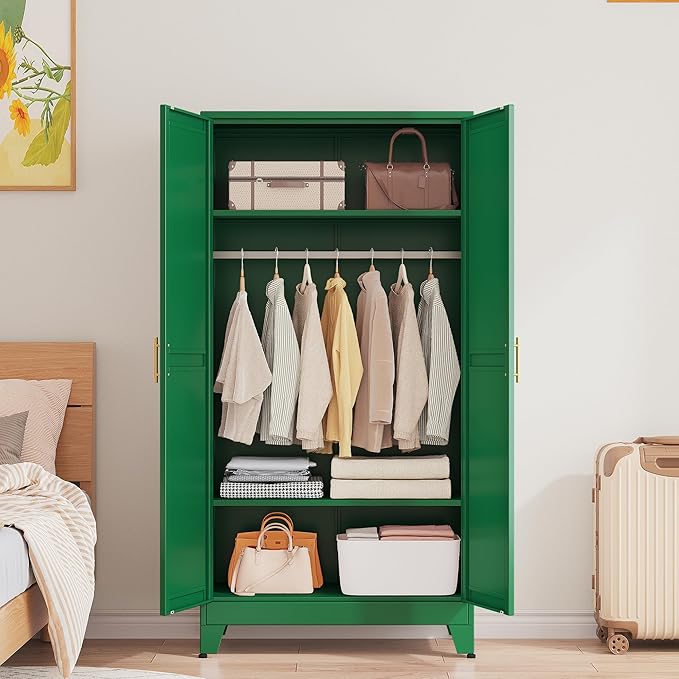 71 "Metal Armoire Wardrobe Closet, Steel Clothing Storage Cabinet