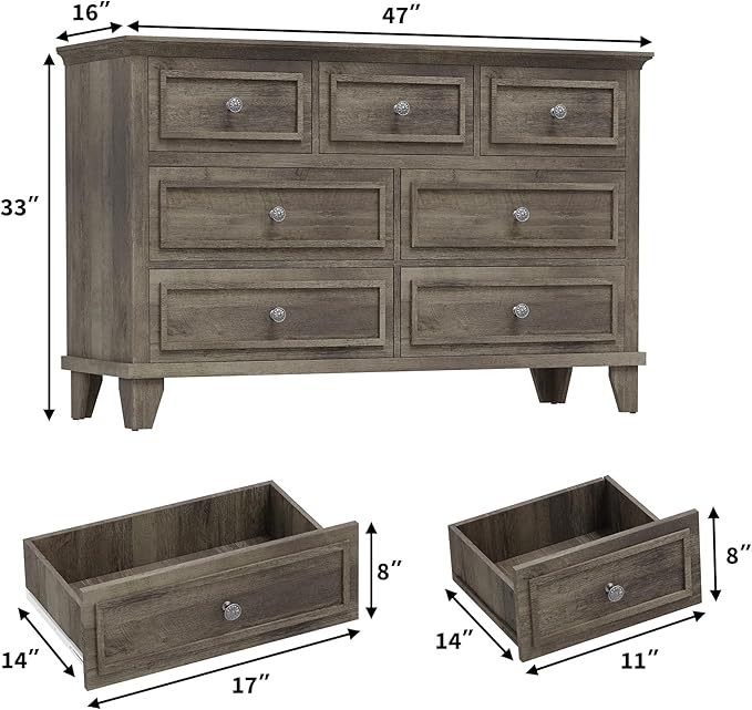 IDEALHOUSE 7 Drawer Dresser, Large Wooden Storage Chest of Drawers