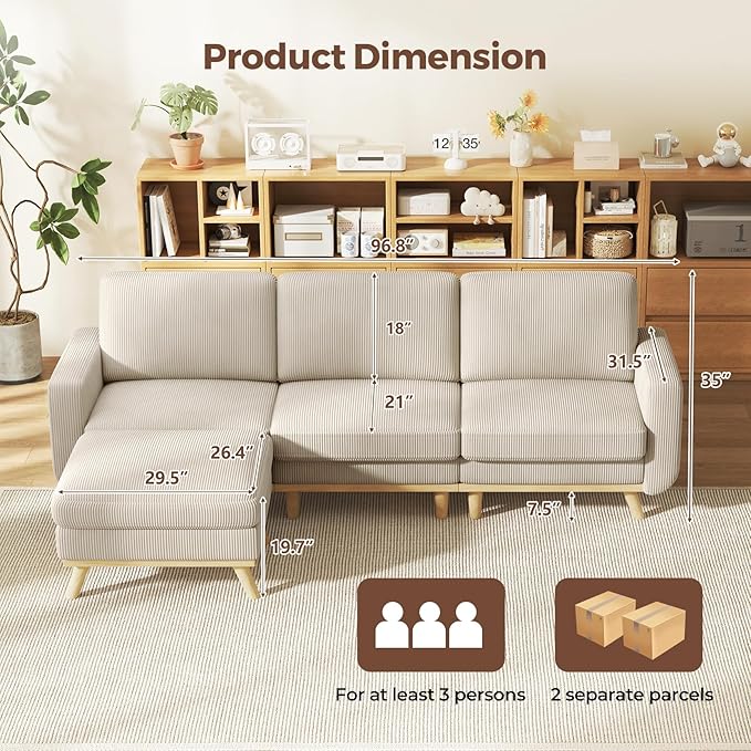 Vesgantti 97" Modular Sectional Sofa Light Gray, L-Shaped Couch