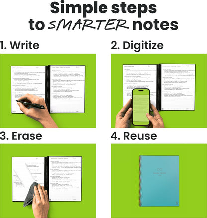 Rocketbook New Core Reusable Spiral Notebook, Letter Size 8.5x11, Teal - Lined Pages, App-Connected, Erasable, Durable Cover, Ideal for School, Work, and Creative Projects