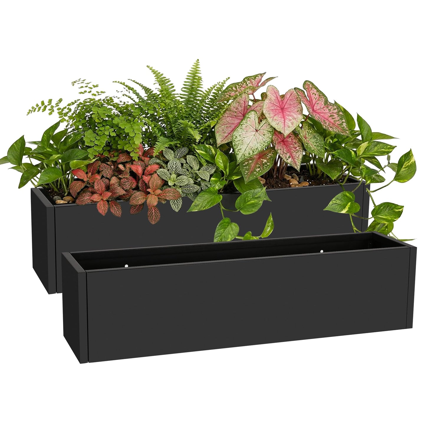 Garvee Metal Rectangular Planter Box 2 Pack, 36" Long Planter with Drainage Holes Hanging Flower Pot - Heavy Duty Window Sill Box Steel Planters for Outdoor/Indoor Plants, Flowers