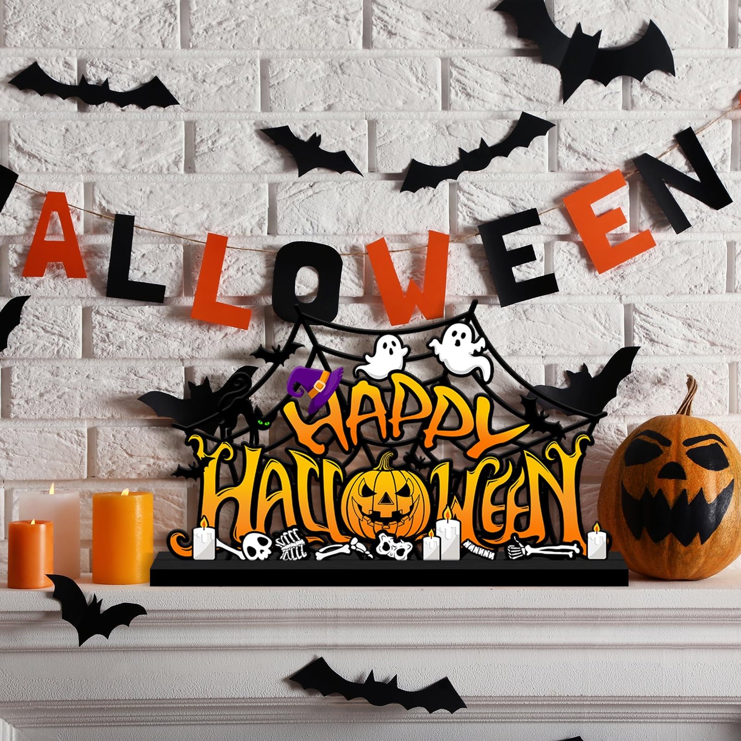 Halloween Decorations for Home Metal Tabletop Sign, Spooky Pumpkin Ghost Table Decor Rustic Farmhouse Halloween Tiered Tray Decor Metal Sign Tabletop Centerpiece for Home Mantel Shelf Desk