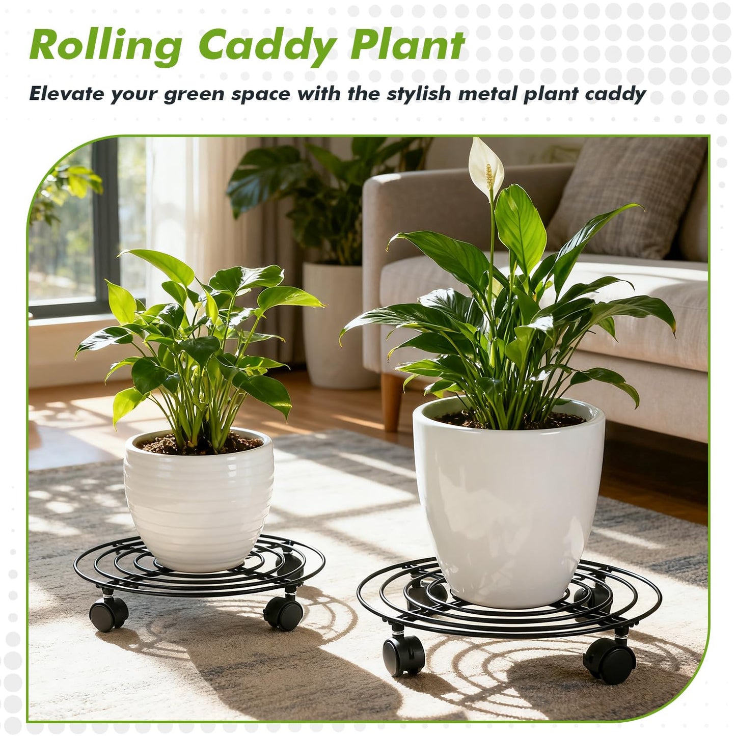 Planterhoma 3 Packs Large Metal Plant Caddy 13 Inches Plant Dolly with Wheels Heavy-duty Iron Rolling Plant Stand with Casters for Indoor Outdoor Flower Pot Mover Rollers Black Wheeled Plant Colaster