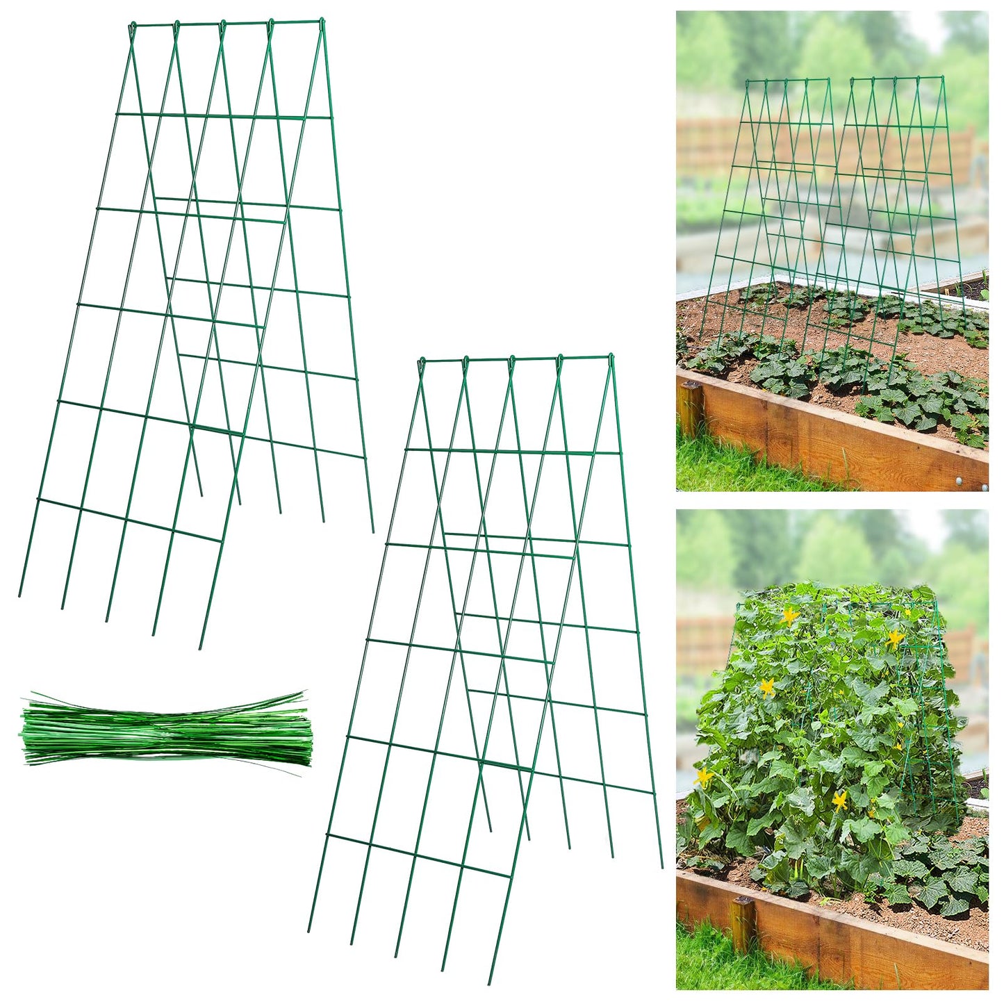 2Sets Stable Cucumber Trellis - 39.3" L x15.7'' W Foldable Garden Trellis for Raised Bed, A-Frame Metal Plant Support Trellis with Ties for Bean Raspberry Squash Climbing Plants Outdoor