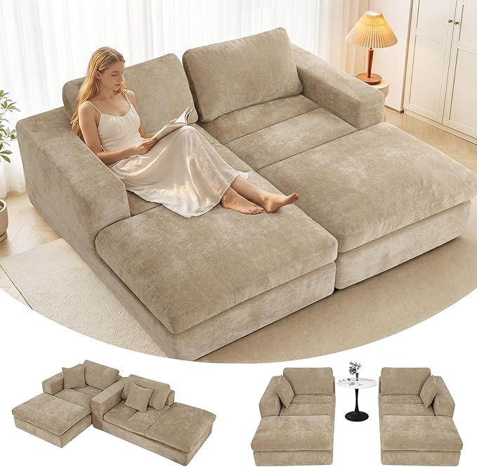 80.7" Oversized Double Chaise Lounge Chair Indoor, Cloud Boneless Sleeper Sofa