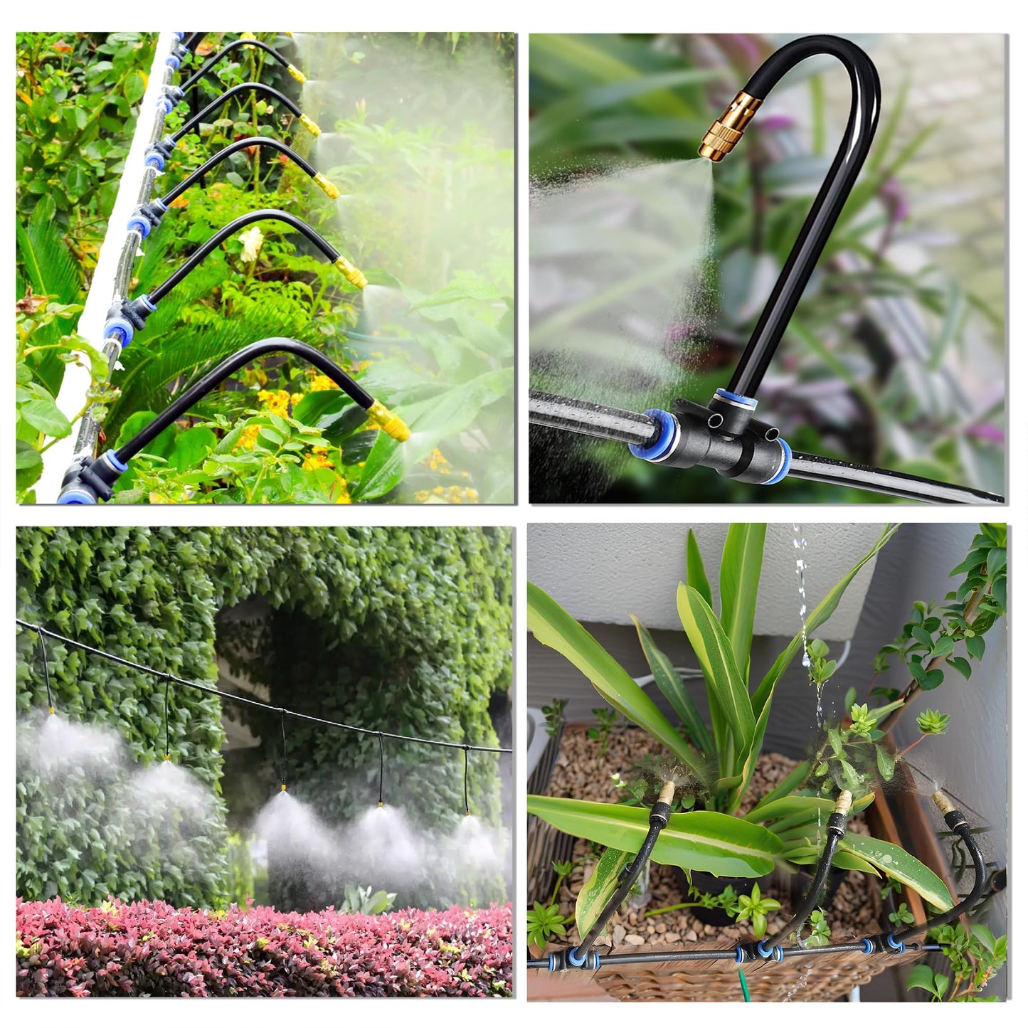 Dianrui Drip Irrigation System—50FT 1/4" Garden Watering System with 16pcs Copper Nozzles, 360° Curved Garden Automatic Irrigation System for Garden/Lawn/Greenhouse/Raised Beds/Outdoor Plants