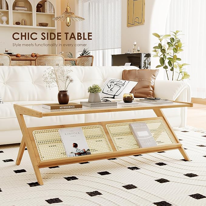 Bamworld Rattan Coffee Table Mid-Century Modern Coffee Table BambooTable