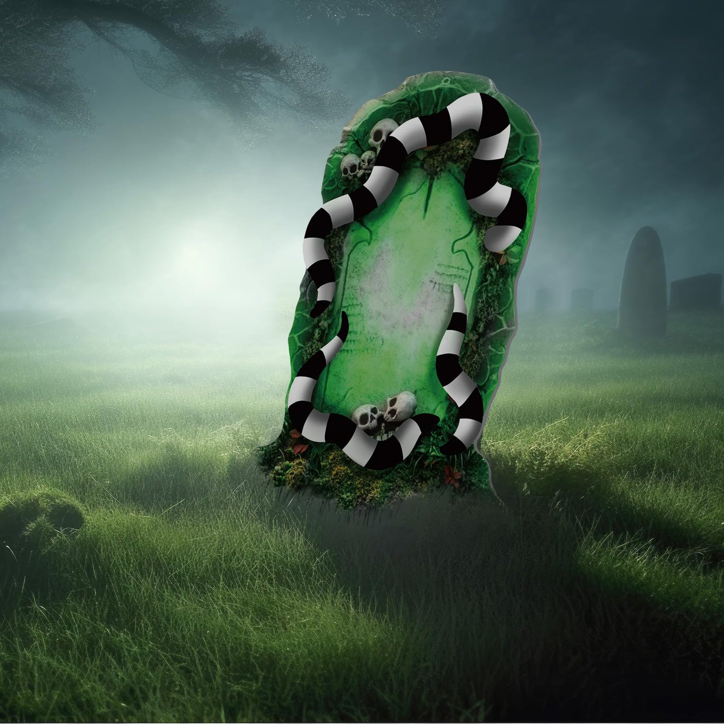 DoubleFill 6 Pcs Halloween Tombstone Worm Yard Sign Halloween Decorations Outdoor Green and Black White Worm Gravestone with Stakes Waterproof Graveyard Lawn Yard Sign for Haunted Garden Decor