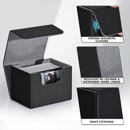 ZLCA Card Deck Box for Trading Cards, MTG Commander Deck Box Holds 120+ Single Sleeved Cards, Leather Magnetic Card Storage Box Fits for Magic the Gathering TCG CCG (Black)