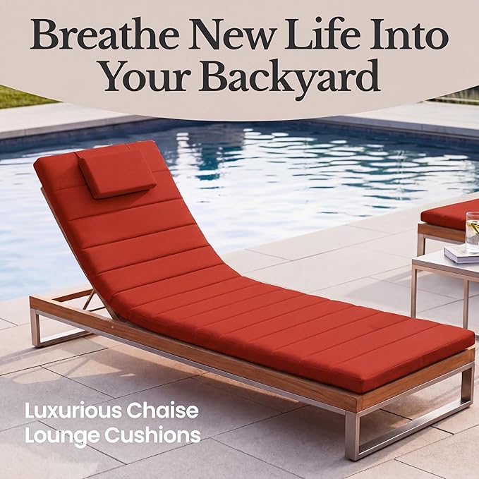 Quilted Chaise Lounge Outdoor Patio Furniture Cushions | Water-Resistant Patio