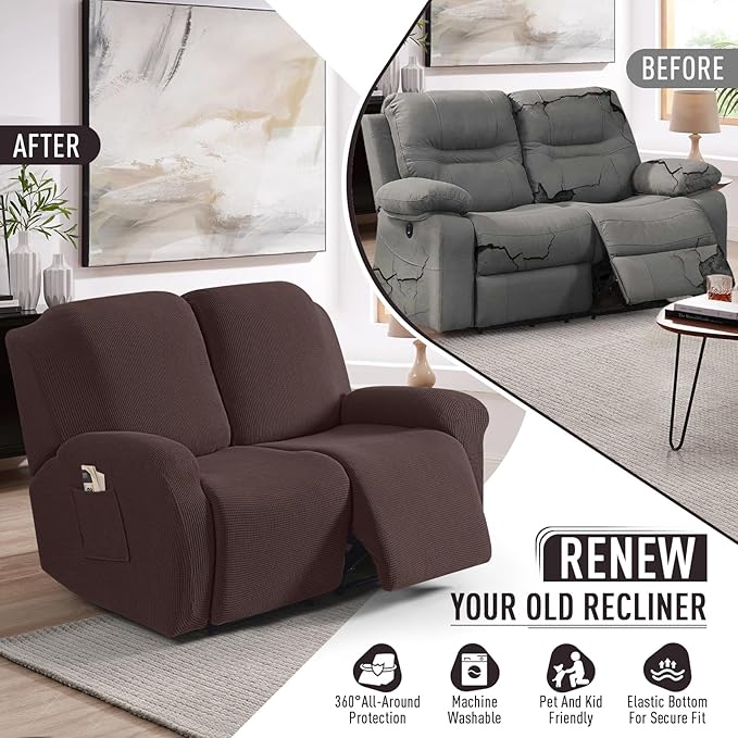 TAOCOCO Recliner Loveseat Slipcover, 6 Pieces Dual Recliner Sofa Covers