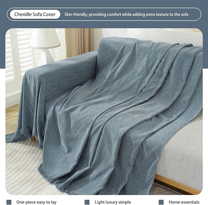 DREAMINGO Modern Minimalism Grayish Blue Couch Cover Sectional Sofa Covers