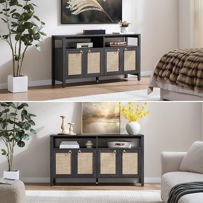 SICOTAS Rattan TV Stand for Television up to 65 Inch