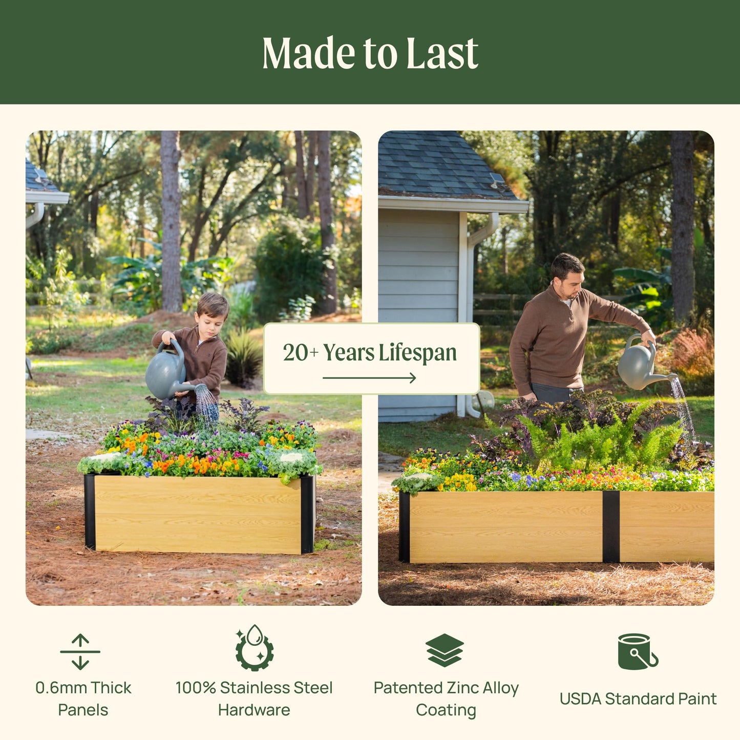 Vego garden Woodgrain Series Raised Garden Bed, 16'' Tall 2' x 8' Wooden-Look Metal Planter Box Outdoor for Gardening Vegetables, Flowers, Herbs