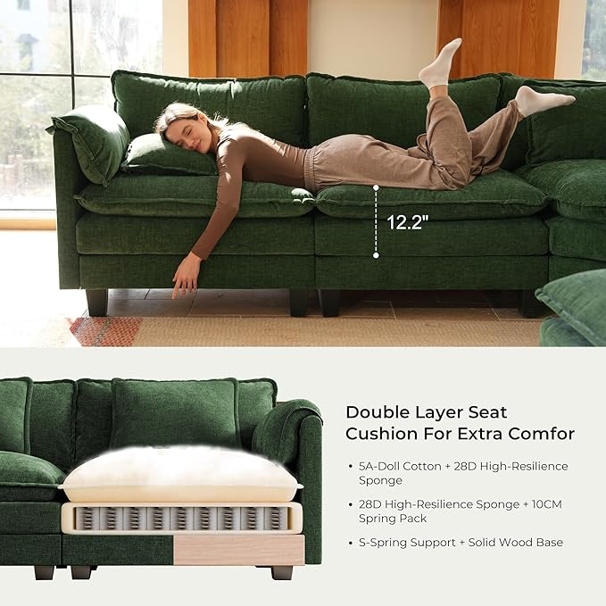 ELUCHANG 114" Oversized V-Shaped Cloud Couch Modular Sectional Sofa