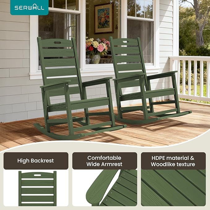 SERWALL Outdoor Rocking Chair, Oversized Rocking Chair