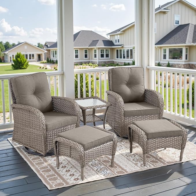 Belord 5 Piece Swivel Rocker Glider Outdoor Chairs Set of 2
