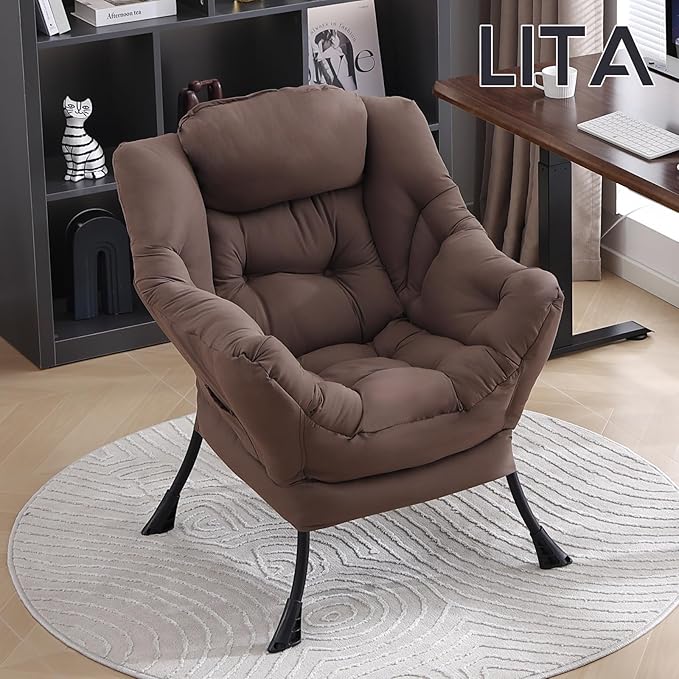 LITA Lazy Chair with Armrests and Side Pocket, Modern Upholstered Accent