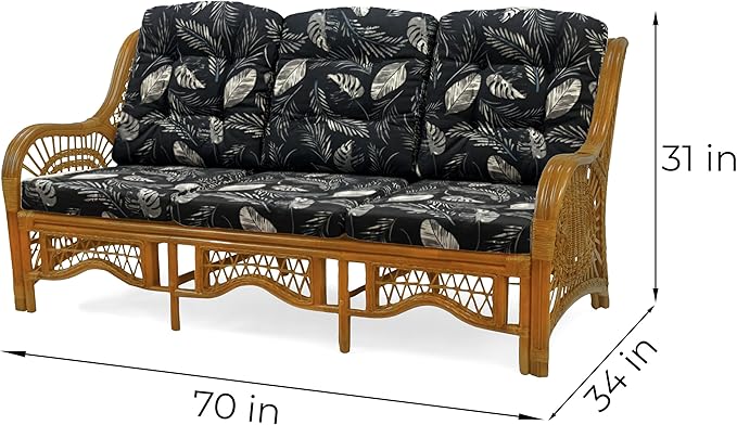 Malibu Lounge Set of 4: 2 Natural Rattan Wicker Chairs, Three-Seater Sofa and