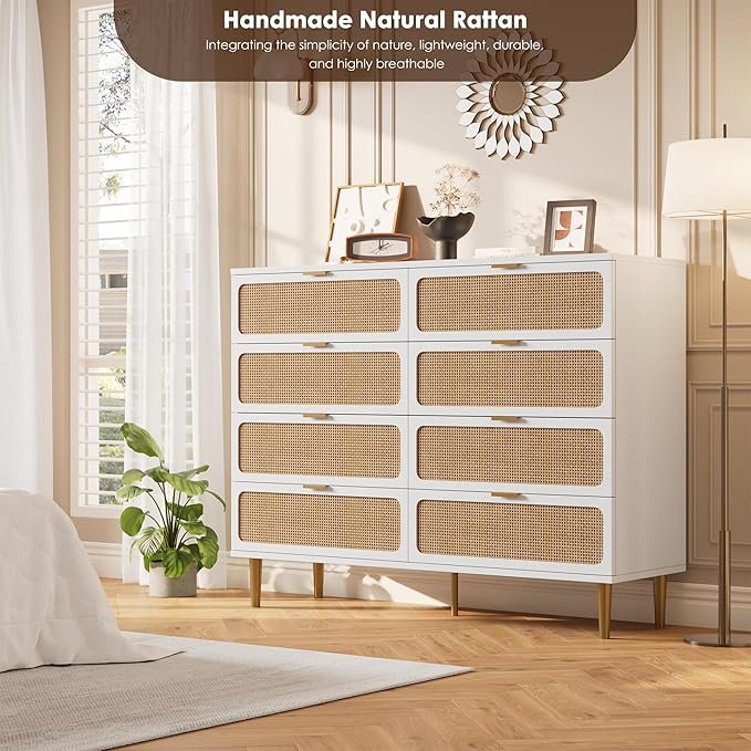 GarveeHome Rattan 8 Drawer Dressers