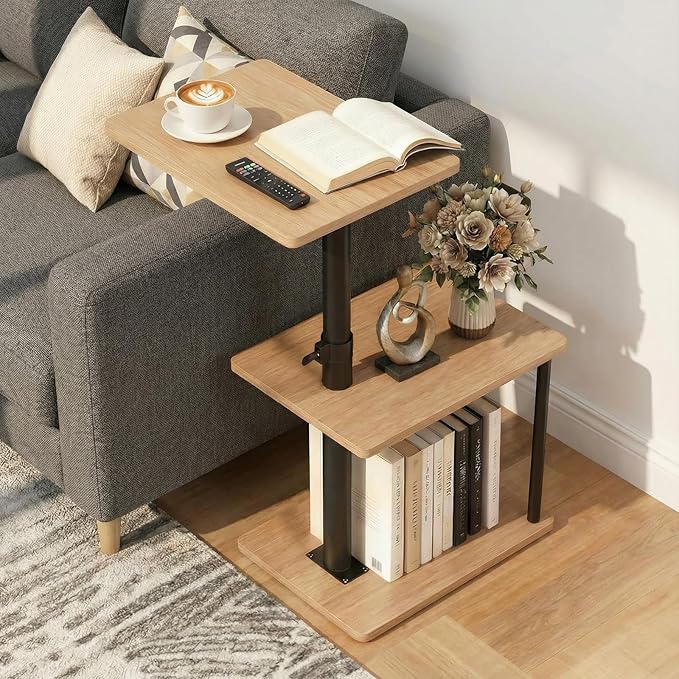 Faesun 360° Swivel Side Table for Height Adjustable, C Shaped End Table for