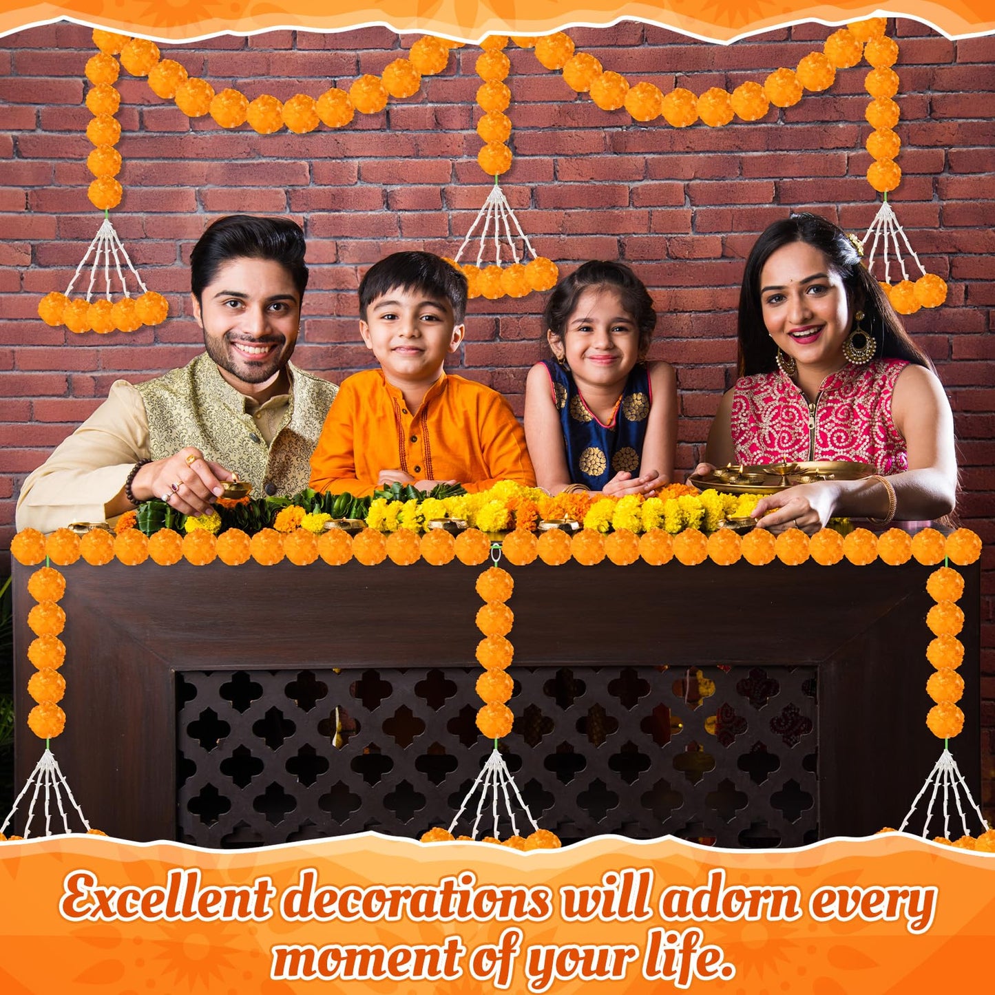 Giegxin 3 Pcs Marigold Garland for Diwali Decoration 4.92 feet Long Strand Artificial Marigold Flowers for Diwali Pooja Indian Home Wedding Dia De Los Muertos Day of The Dead (Orange)