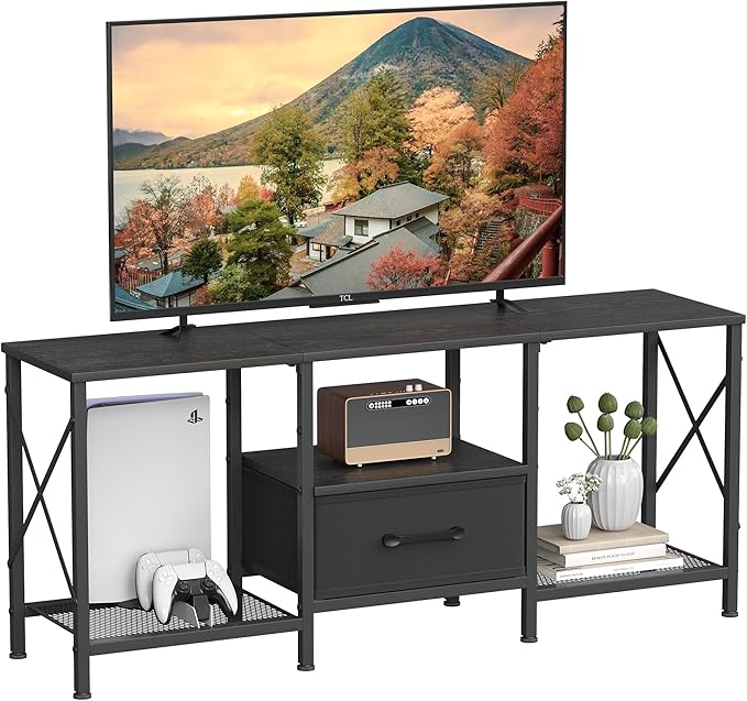 JARHETUN TV Stand with Fabric Drawer, Entertainment Center