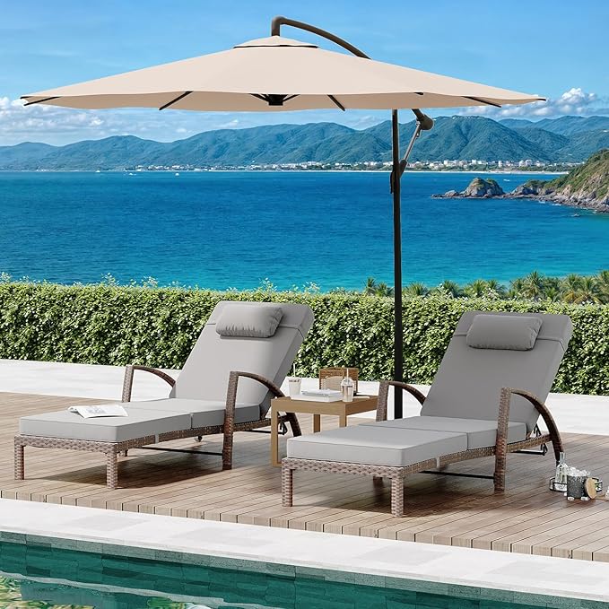 GarveeLife 2-Piece Rattan Patio Folding Chaise Lounge, 5-Position Adjustable