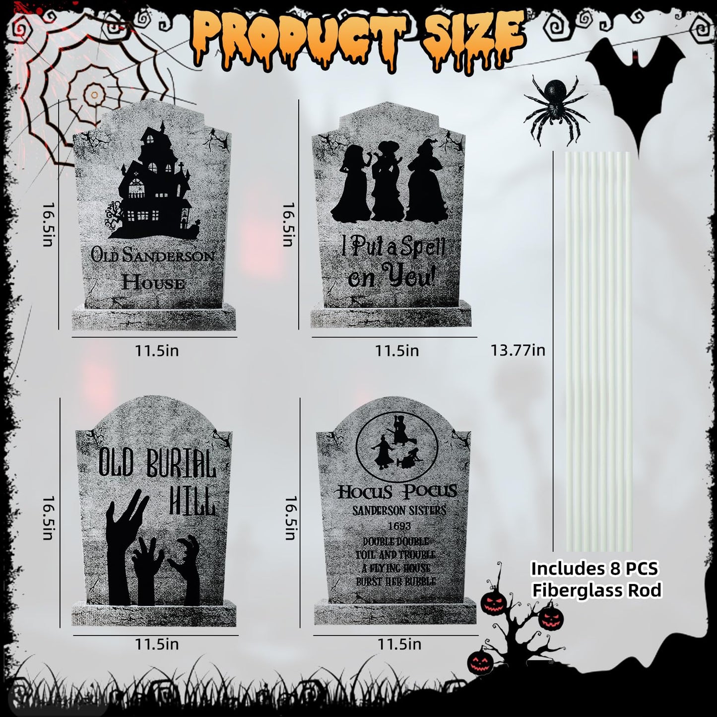 4PCS Halloween Decorations Outdoor Graveyard Tombstone Yard Sign with Stakes-16.5"X11.5"Large Halloween Graveyard Tombstones Decor Weatherproof-Gravestones Outdoor Patio Props-Kids Home Party