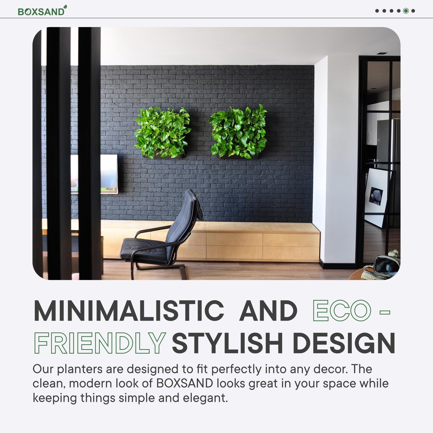BOXSAND-12 Vertical Wall Planter (24"x26", Black with Square Pots) – Living Wall for 12 Plants, Indoor/Outdoor Vertical Garden System, Easy 2-Screw Install