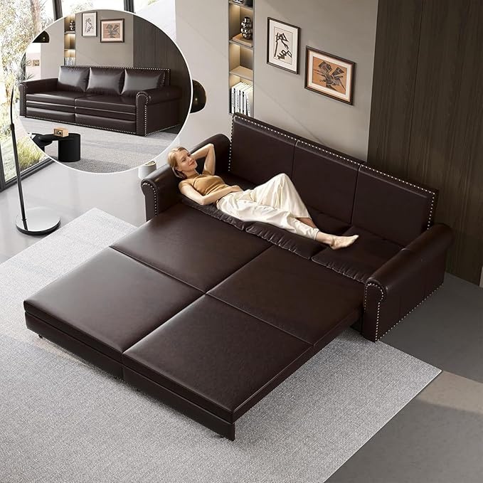 Faux Leather Sleeper Sofa Couch