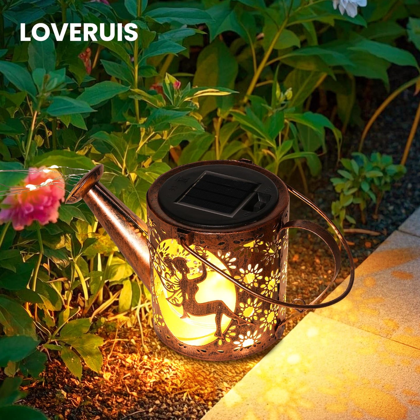 LOVERUIS Cat Solar Watering Can Lights,Outdoor Hanging Solar Lights Lantern,Gifts for Mom Women Birthday Mother's Day,Garden Waterproof Garden Decor Outside Patio Yard Pathway Backyard