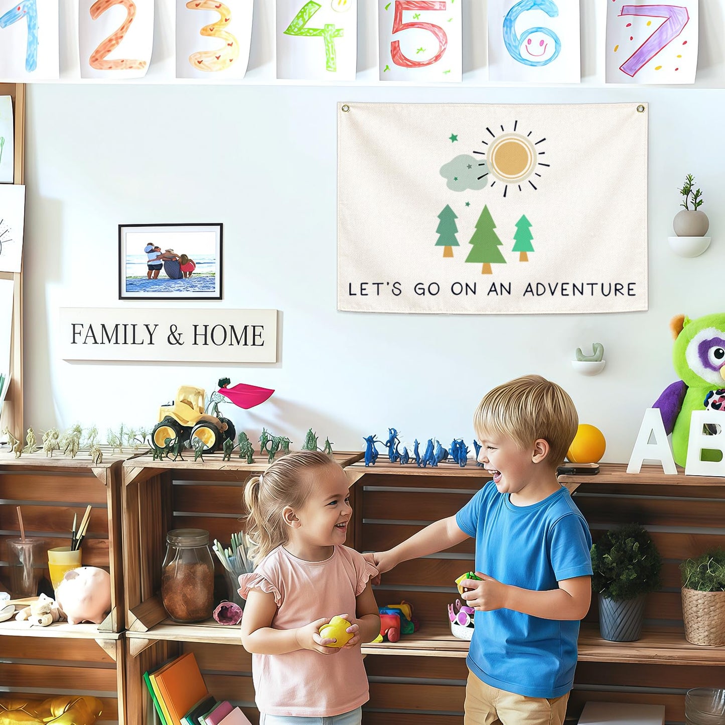 Nursery Canvas Rectangular Banner Flag Poster Wall Decor-Hanging Wall Decoration for Nursery Bedroom Playroom,Birthday Christmas Gift for Baby Kids Girl Boy Teen,Let’s Go On an Adventure 28.5"L×20"W