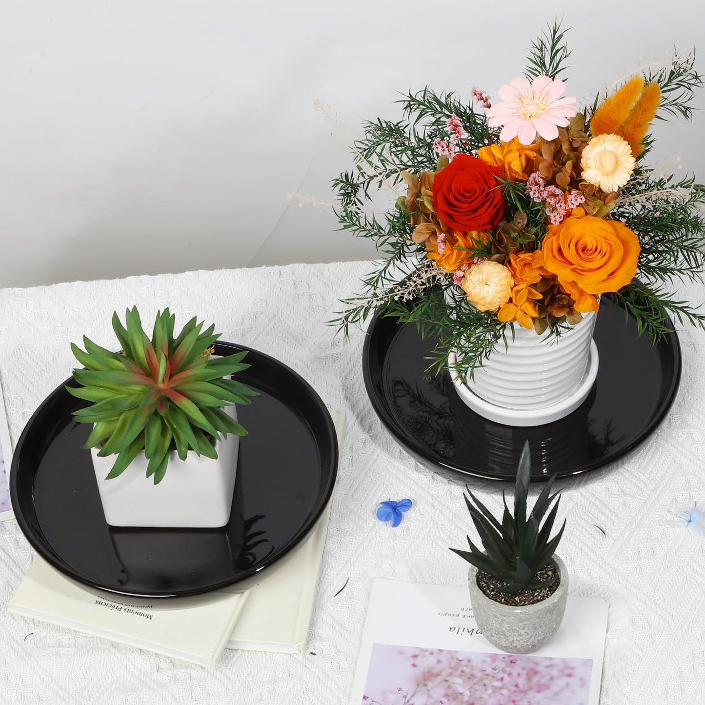 YOPIKUU 2 Pack Ceramic Plant Saucer 4 6 7 8 10 12 14 Inch Plant Tray, Durable Sturdy Flower Pot Drip Trays for Indoor and Outdoor