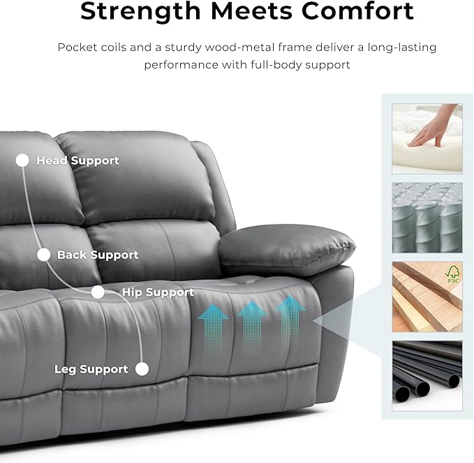 Furniture of America Sorin Modern Leather Recliner Sofa