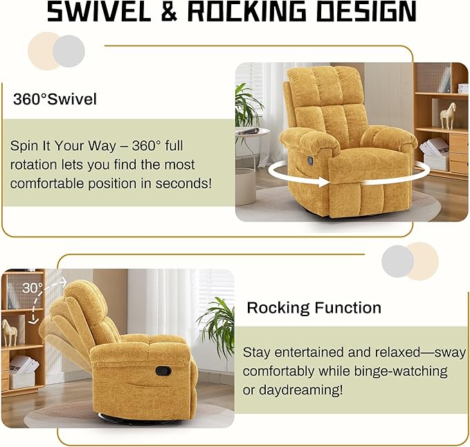 Korser Recliner Chair, Swivel Rocker Recliner Chair