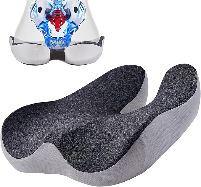 Pressure Relief Seat Cushion for Long Sitting Hours on Office/Home Chair, Car, Wheelchair - Extra-Dense Memory Foam for Hip, Tailbone, Coccyx, Sciatica-Black (Light Edge)