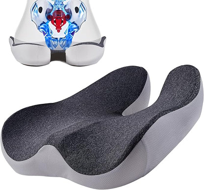 Pressure Relief Seat Cushion for Long Sitting Hours on Office/Home Chair, Car, Wheelchair - Extra-Dense Memory Foam for Hip, Tailbone, Coccyx, Sciatica-Black (Light Edge)