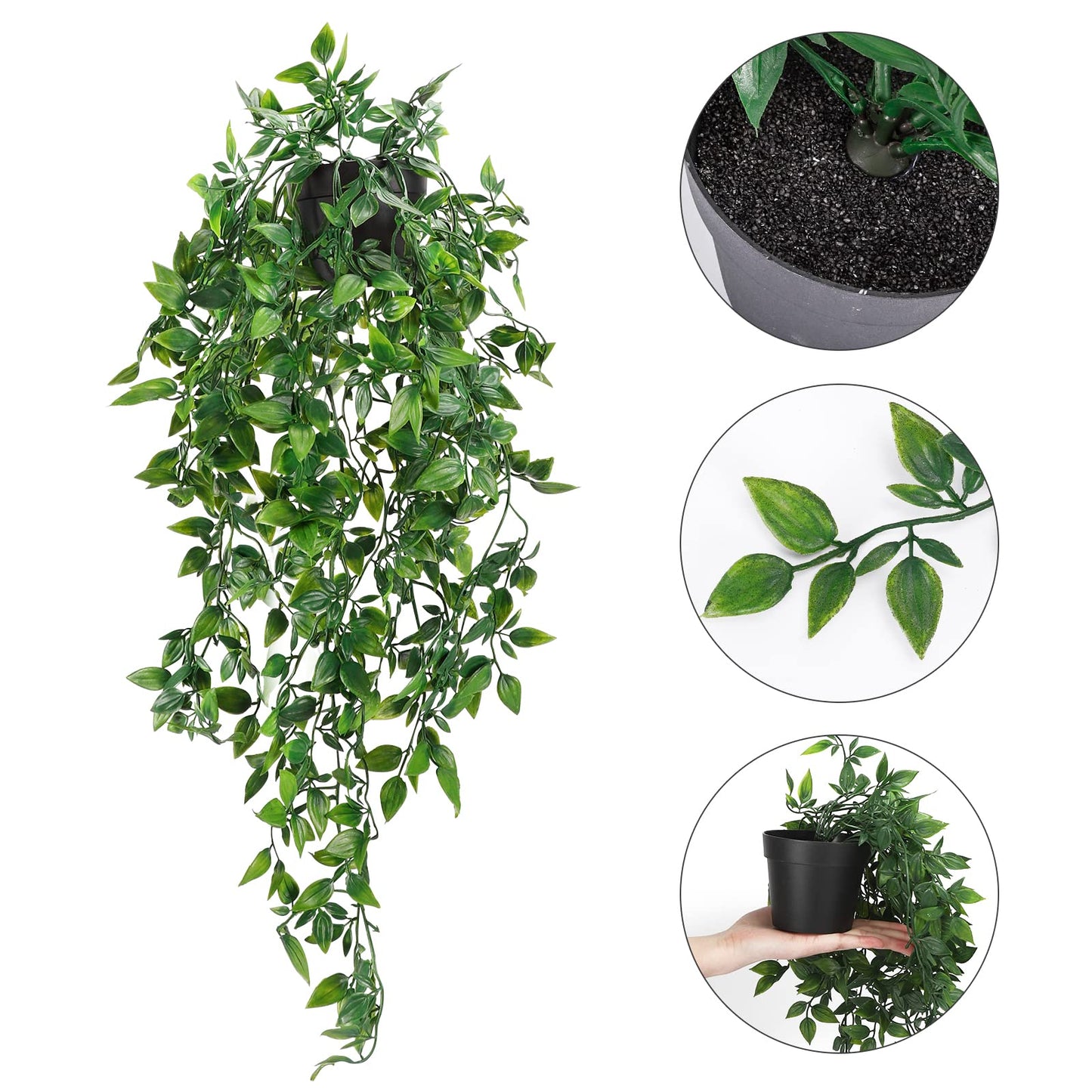 Whonline 2pcs Fake Hanging Plants, Artificial Potted Plants for Indoor Outdoor Aesthetic Office Living Room Shelf Decor